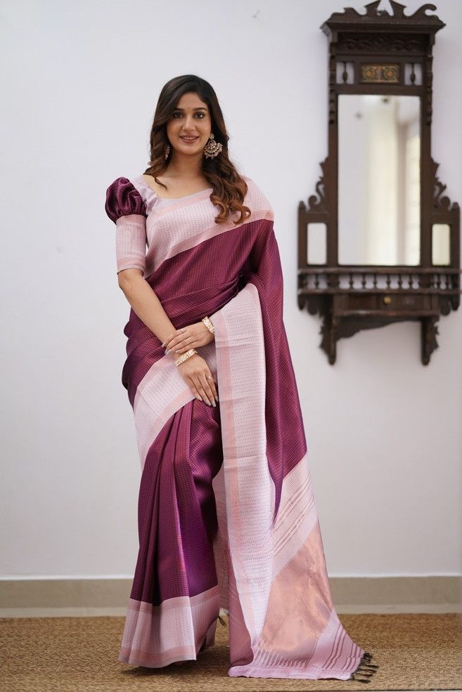 Murmurous Wine Soft Silk Saree With Stunner Blouse Piece KPR