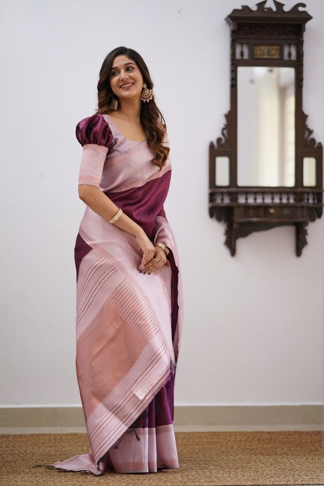 Murmurous Wine Soft Silk Saree With Stunner Blouse Piece KPR