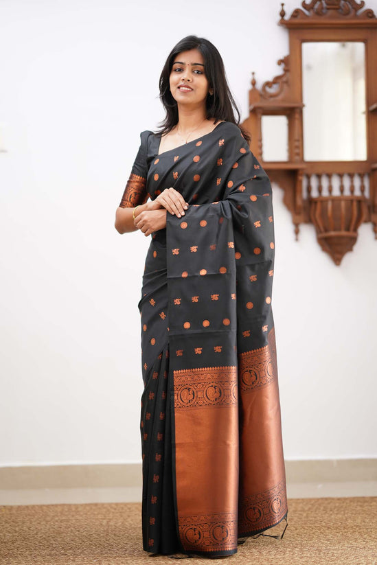 Capricious Black Soft Silk Saree With Skinny Blouse Piece KPR