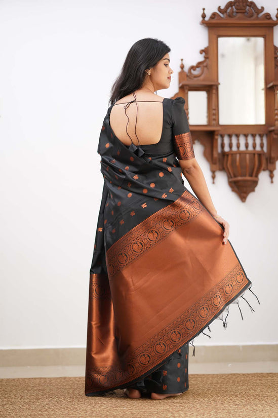 Capricious Black Soft Silk Saree With Skinny Blouse Piece KPR