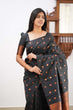 Load image into Gallery viewer, Capricious Black Soft Silk Saree With Skinny Blouse Piece KPR