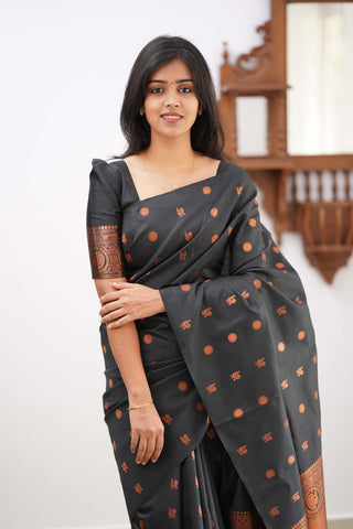 Capricious Black Soft Silk Saree With Skinny Blouse Piece KPR