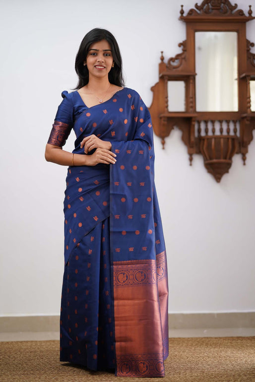 Dazzling Blue Soft Silk Saree With Unique Blouse Piece KPR Main image