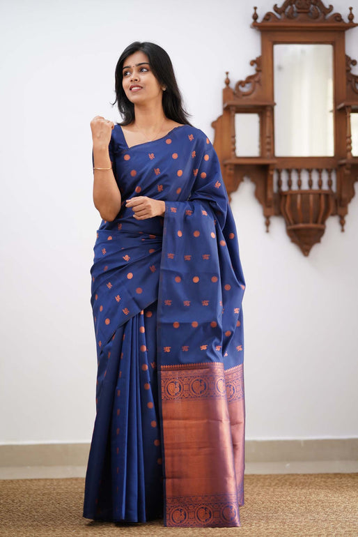 Dazzling Blue Soft Silk Saree With Unique Blouse Piece KPR
