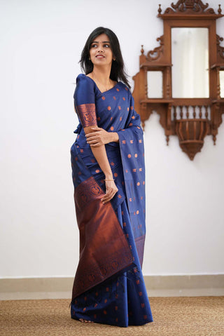 Dazzling Blue Soft Silk Saree With Unique Blouse Piece KPR