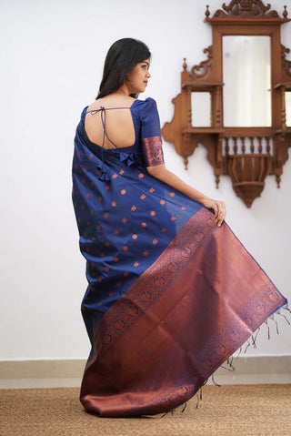 Dazzling Blue Soft Silk Saree With Unique Blouse Piece KPR