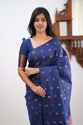 Dazzling Blue Soft Silk Saree With Unique Blouse Piece KPR