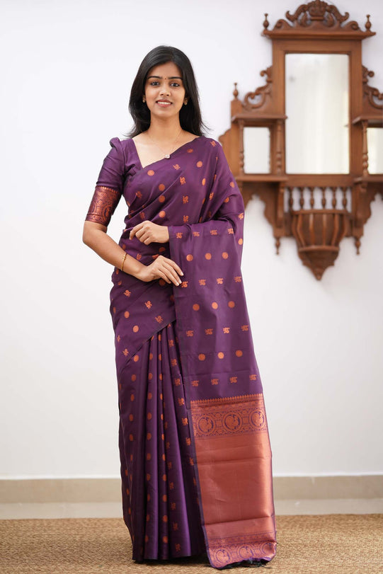 Gratifying Purple Soft Silk Saree With Outstanding Blouse Piece KPR