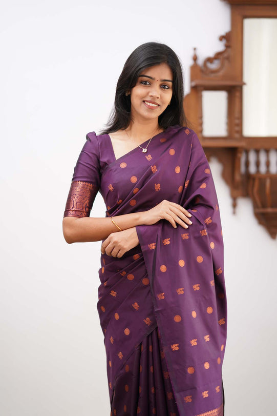 Gratifying Purple Soft Silk Saree With Outstanding Blouse Piece KPR