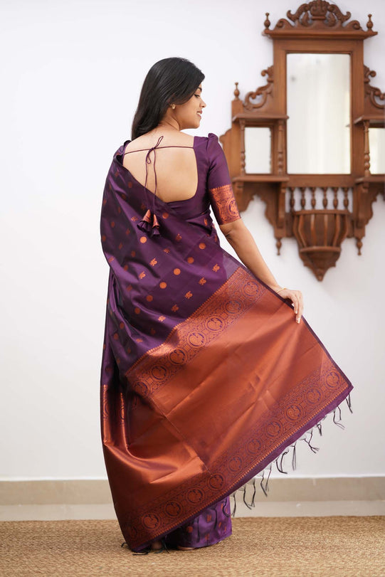 Gratifying Purple Soft Silk Saree With Outstanding Blouse Piece KPR