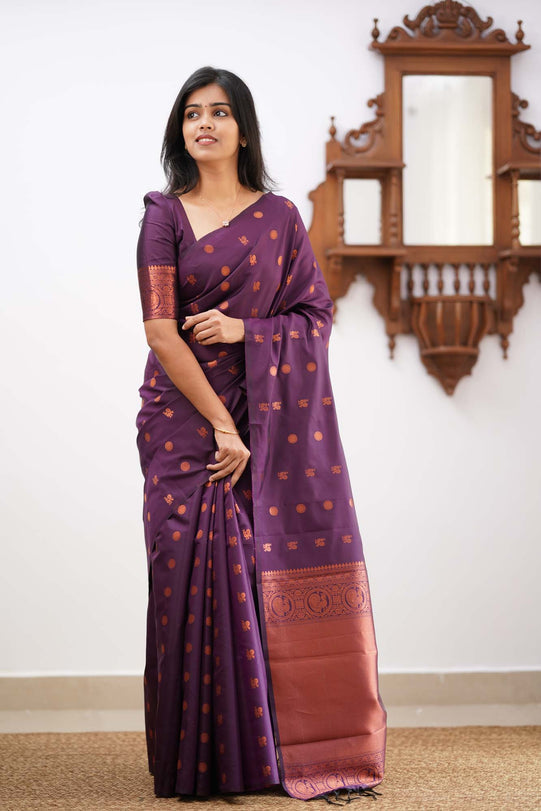 Gratifying Purple Soft Silk Saree With Outstanding Blouse Piece KPR