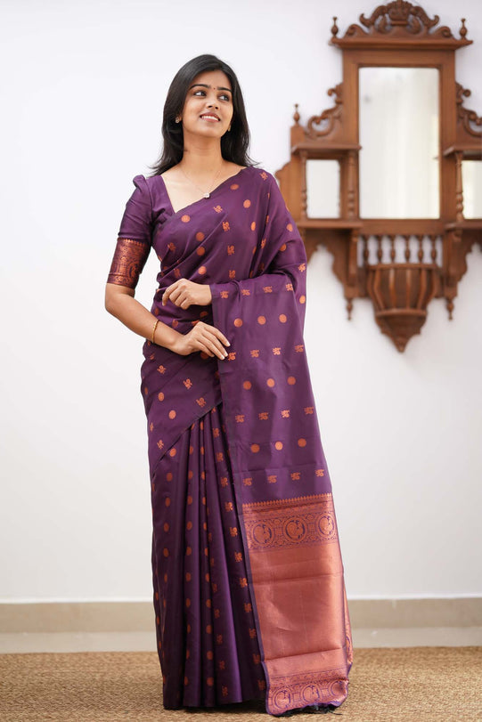 Gratifying Purple Soft Silk Saree With Outstanding Blouse Piece KPR