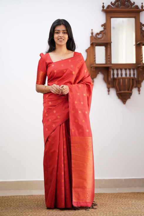 Staring Red Soft Silk Saree With Deserving Blouse Piece KPR Main image