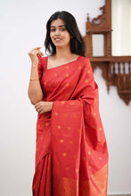 Load image into Gallery viewer, Staring Red Soft Silk Saree With Deserving Blouse Piece KPR