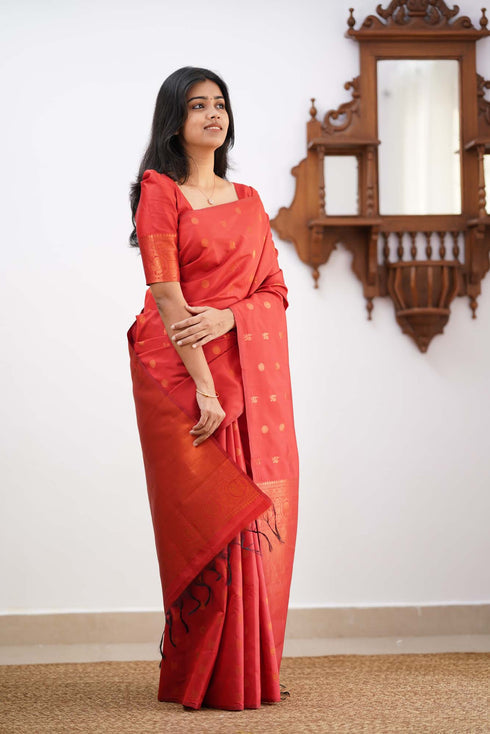 Staring Red Soft Silk Saree With Deserving Blouse Piece KPR