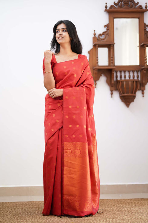 Staring Red Soft Silk Saree With Deserving Blouse Piece KPR