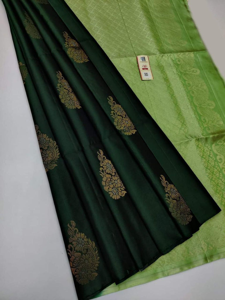 Beautiful Dark Green Soft Silk Saree With Effervescent Blouse Piece KPR