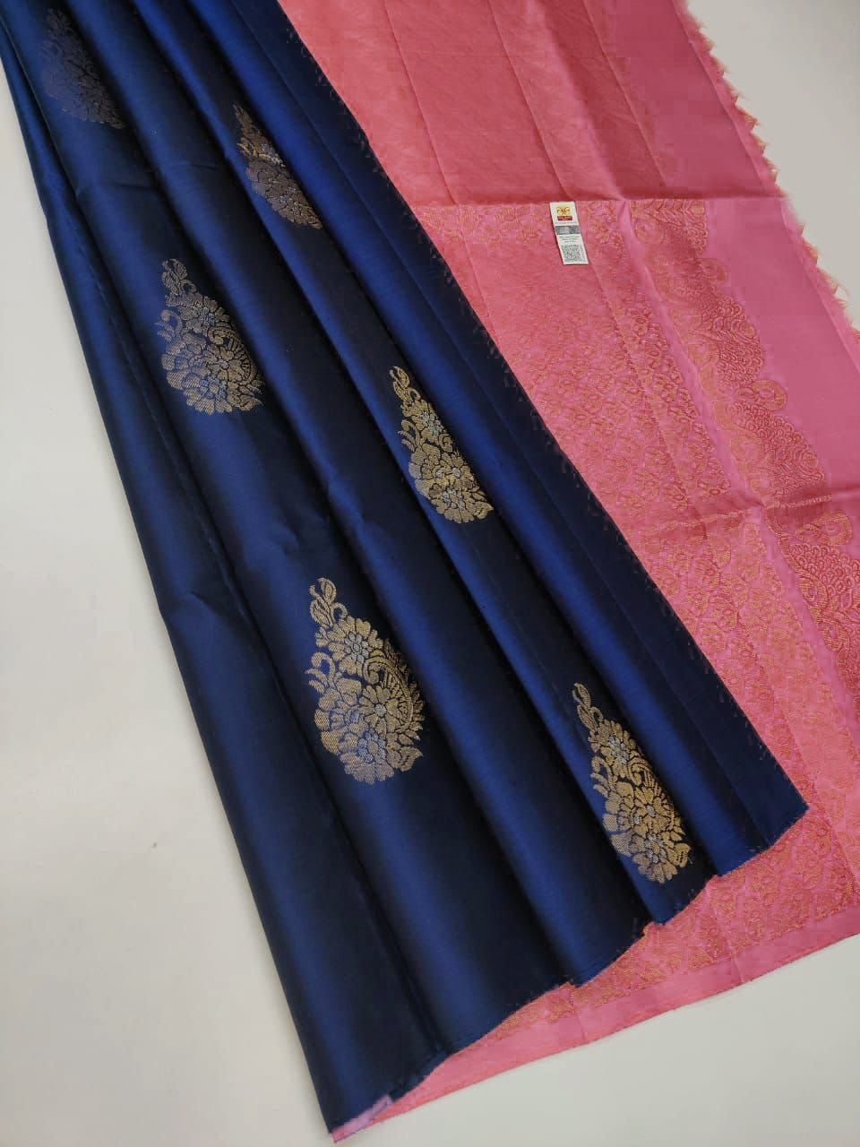 Impressive Navy Blue Soft Silk Saree With Designer Blouse Piece KPR Main image