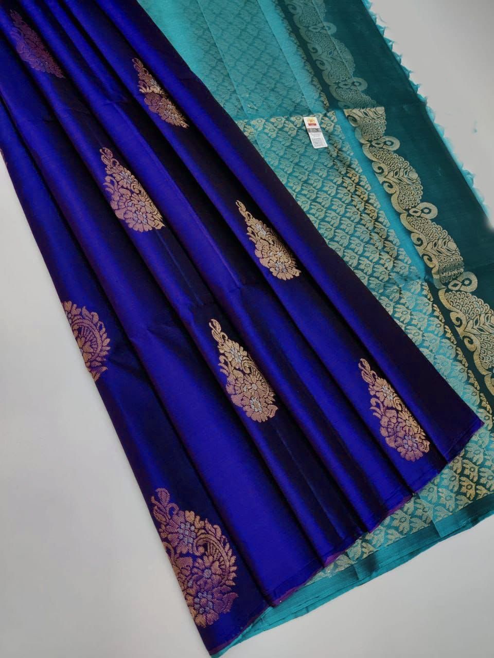 Radiant Royal Blue Soft Silk Saree With Opulent Blouse Piece KPR Main image