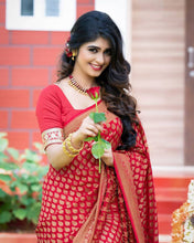 Load image into Gallery viewer, Ratatouille Red Soft Silk Saree With Unique Pink Blouse Piece KPR