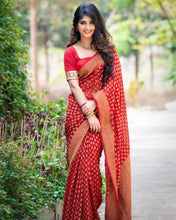 Load image into Gallery viewer, Ratatouille Red Soft Silk Saree With Unique Pink Blouse Piece KPR