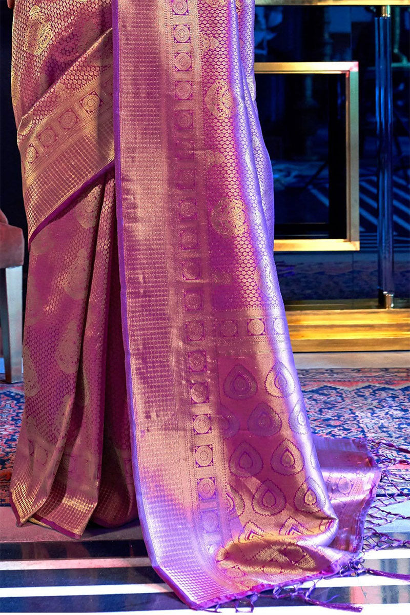 Mellifluous Purple Kanjivaram Silk Saree With Beautiful Blouse Piece Bvipul