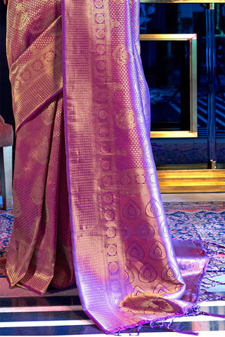 Mellifluous Purple Kanjivaram Silk Saree With Beautiful Blouse Piece Bvipul