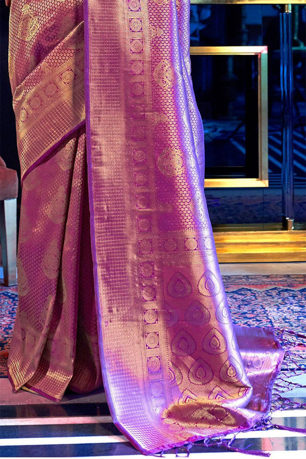 Mellifluous Purple Kanjivaram Silk Saree With Beautiful Blouse Piece Bvipul