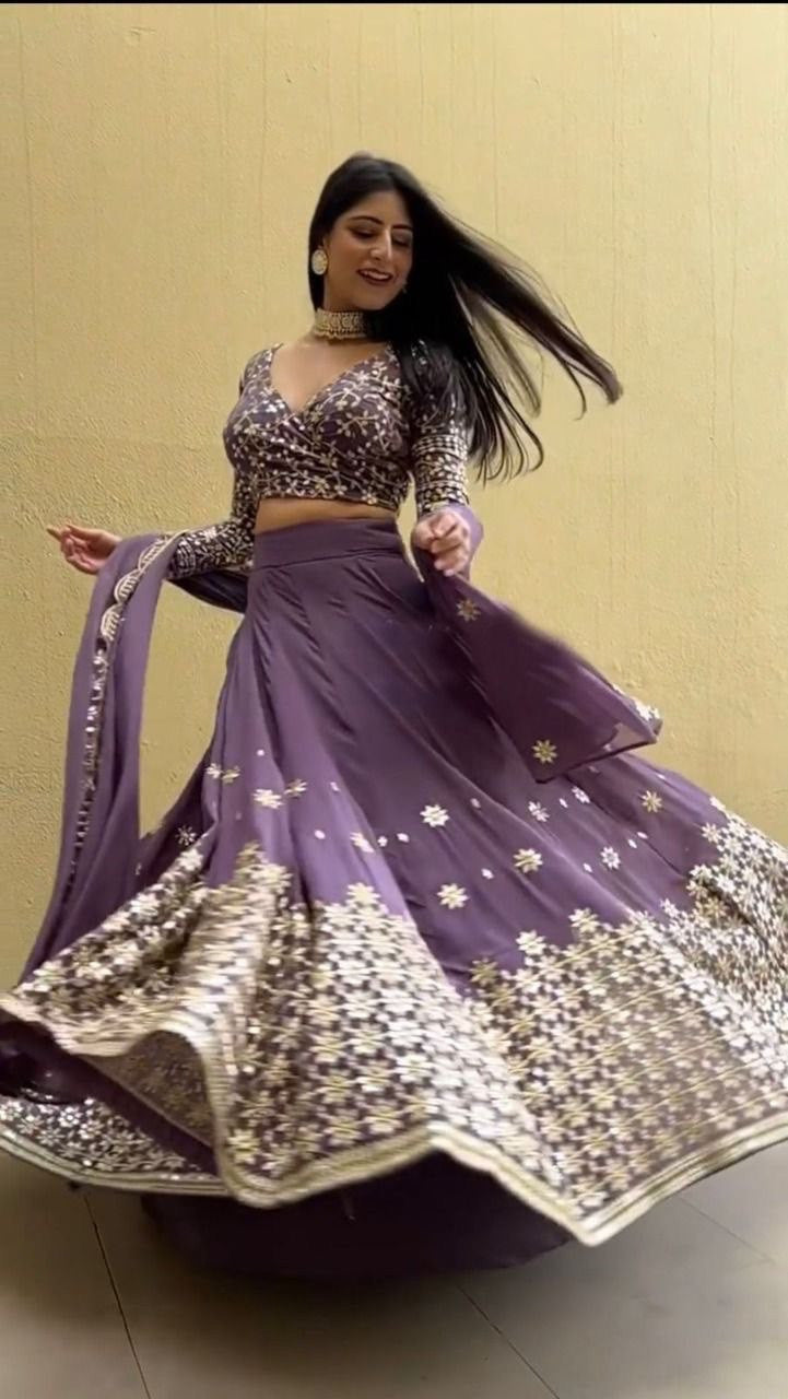 Latest Dusty Purple Georgette Sequence Embroidered Wedding Lehenga Choli ClothsVilla