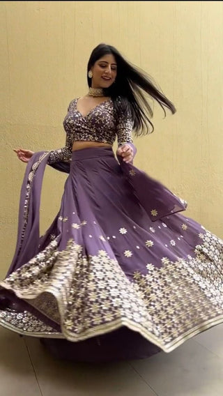 Latest Dusty Purple Georgette Sequence Embroidered Wedding Lehenga Choli ClothsVilla