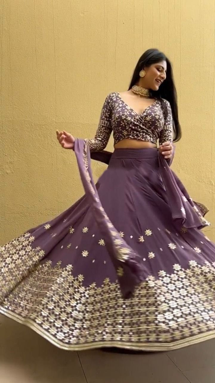 Latest Dusty Purple Georgette Sequence Embroidered Wedding Lehenga Choli ClothsVilla