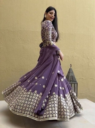 Latest Dusty Purple Georgette Sequence Embroidered Wedding Lehenga Choli ClothsVilla