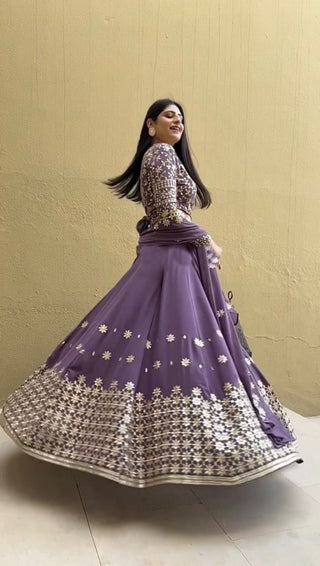 Latest Dusty Purple Georgette Sequence Embroidered Wedding Lehenga Choli ClothsVilla