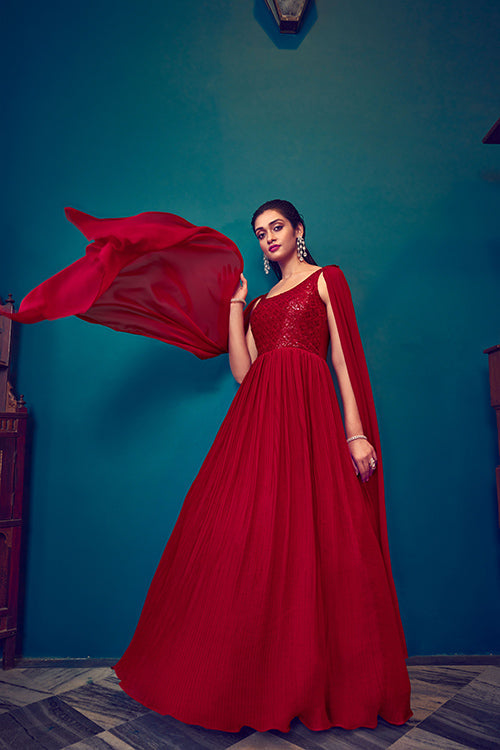Brick Red Embroidered Ethnic Dress – Lakshita