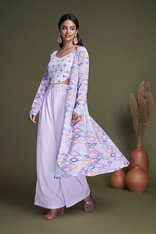 Lavender Color with Waist Belt Koti Style Palazzo Suit Collection ClothsVilla.com