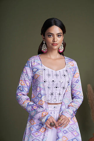 Lavender Color with Waist Belt Koti Style Palazzo Suit Collection ClothsVilla.com