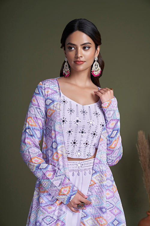 Lavender Color with Waist Belt Koti Style Palazzo Suit Collection ClothsVilla.com