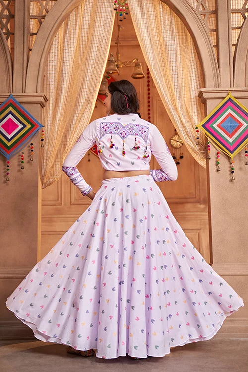 Lavender Jacquard Work with Koti Style Chaniya Choli for Navratri Festival ClothsVilla.com