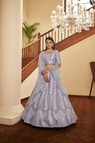 Lavender Lehenga With Heavy Silk Fabric And Thread With Sequince Embroidered Work Lehenga Choli For Wedding And Party Wear ClothsVilla