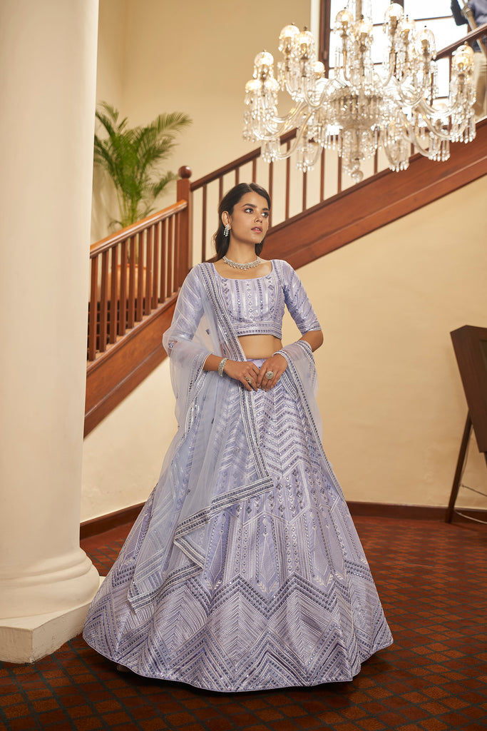 Lavender Lehenga With Heavy Silk Fabric And Thread With Sequince Embroidered Work Lehenga Choli For Wedding And Party Wear ClothsVilla
