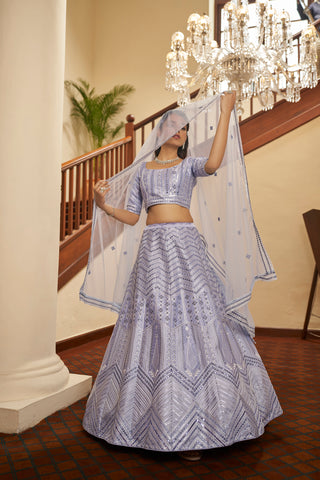 Lavender Lehenga With Heavy Silk Fabric And Thread With Sequince Embroidered Work Lehenga Choli For Wedding And Party Wear ClothsVilla