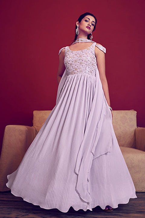 Lavender Ready to Wear Exclusive Traditional Look Embroidered Gown ClothsVilla.com Main image