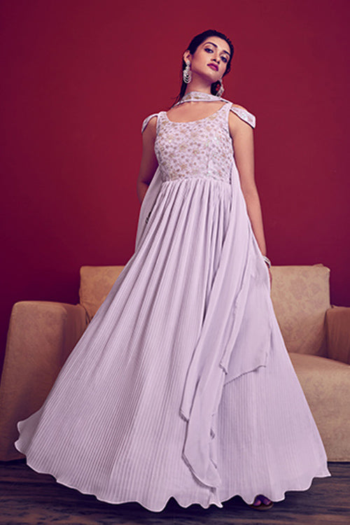 Lavender Ready to Wear Exclusive Traditional Look Embroidered Gown ClothsVilla.com