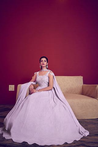 Lavender Ready to Wear Exclusive Traditional Look Embroidered Gown ClothsVilla.com