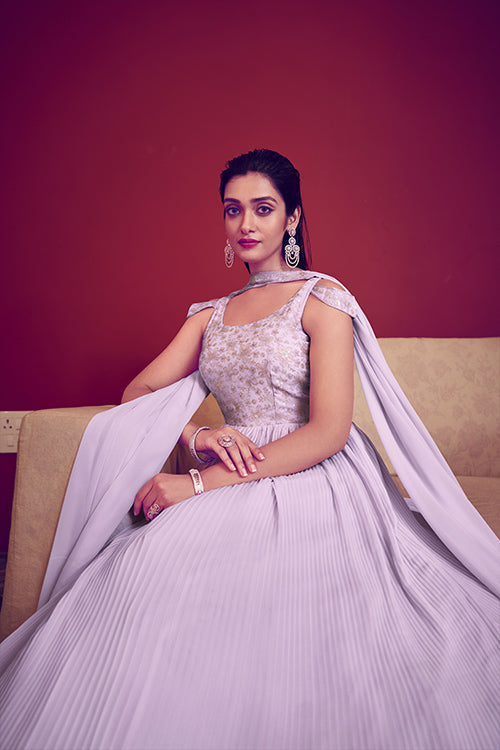 Lavender Ready to Wear Exclusive Traditional Look Embroidered Gown ClothsVilla.com