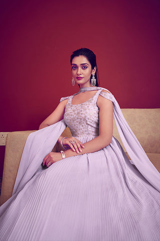 Lavender Ready to Wear Exclusive Traditional Look Embroidered Gown ClothsVilla.com