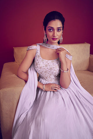 Lavender Ready to Wear Exclusive Traditional Look Embroidered Gown ClothsVilla.com