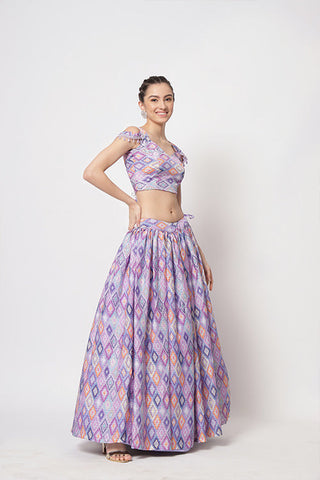 Lavender Chinon Silk Print With Sequins Work Lehenga Choli ClothsVilla.com
