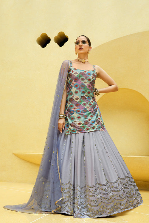 Lavender Chinon Silk Sequins Embroidered Work Lehenga Choli ClothsVilla.com