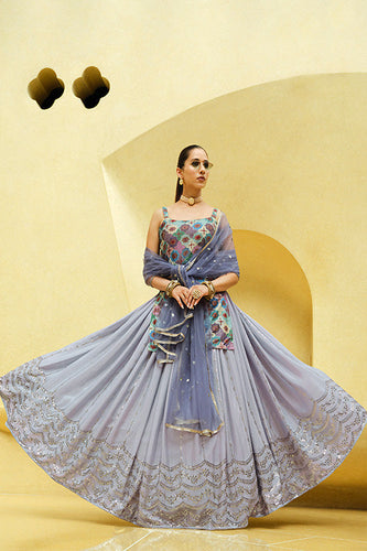 Lavender Chinon Silk Sequins Embroidered Work Lehenga Choli ClothsVilla.com